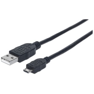 Manhattan 325684 Cable USB de Alta Velocidad, USB 2.0 A Macho - Micro USB 2.0 B Macho, 3 Metros, Negro