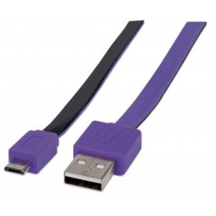 Manhattan 391368 Cable Plano USB 2.0 A Macho - Micro USB 2.0 B Macho, 1 Metro, Negro/Morado