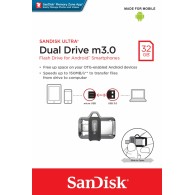 Memoria USB SanDisk Ultra Dual Drive M3.0, 32GB, USB 3.0, Gris