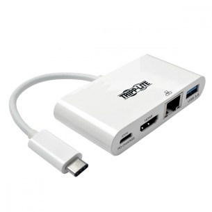 Tripp Lite Hub Adaptador USB C Macho - 1x USB A/USB C/HDMI/RJ-45 Hembra, Blanco