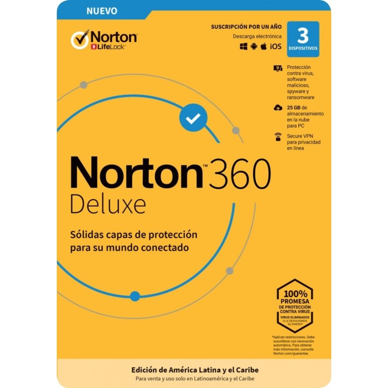 Norton 360 Deluxe, 3 Dispositivos, 1 Año, Windows/Mac NORTON NORTON