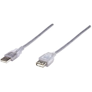 Cable 340496 Extensión de Alta Velocidad USB 2.0, 3 Metros, Plateado Manhattan