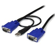 Cable KVM Ultra Delgado 2 en 1, USB/VGA Macho - VGA Macho, 4.5 Metros, Negro