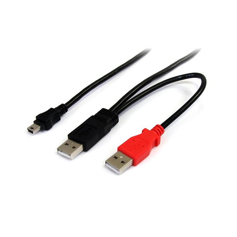 Cable en Y para Discos Duros Externos, 2x USB A Macho - 1x mini USB B Macho, 1.8 Metros Negro StarTech.com