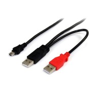 Cable en Y para Discos Duros Externos, 2x USB A Macho - 1x mini USB B Macho, 90cm, Negro StarTech.com