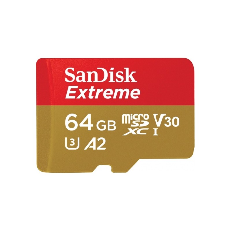 Memoria Flash SanDisk Extreme, 64GB MicroSDXC Clase 10, con Adaptador