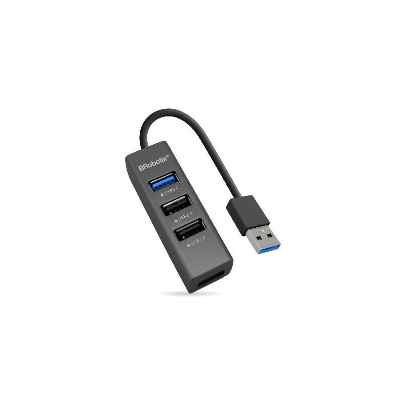 HUB BRobotix 263021, 1 Puerto USB 3.0, 3 Puertos USB 2.0, Negro