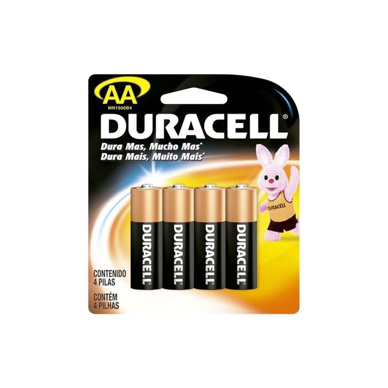 Paquete de baterías Duracell con 4 baterías - AA alcalinas.