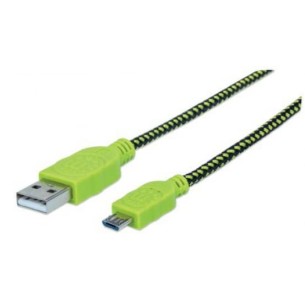 Cable Manhattan 394062 USB A - Macho - Micro USB B - Macho, 1 Metro, Negro/Verde