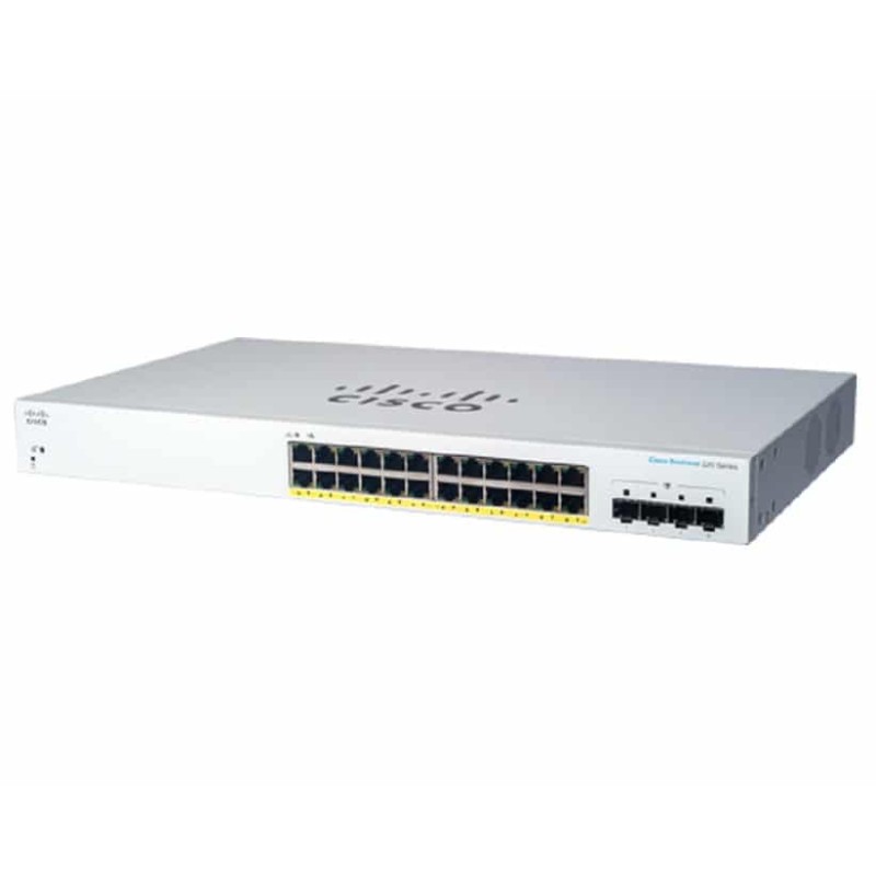 Switch Cisco Gigabit Ethernet Cbs220, 24 Puertos Poe 10/100/1000 + 4 Puertos Sfp, 56Gbit/S, 8.000 Entradas - Administrable CISCO