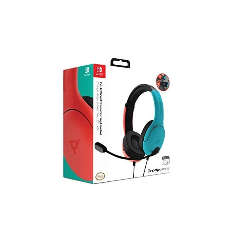 Joycon Audífonos Gamer LVL40 para Nintendo Switch, Alámbrico, 3.5mm, Rojo/Azul
