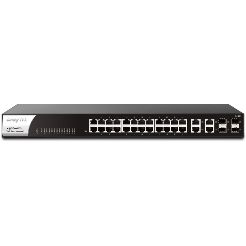 Switch Gigabit Ethernet Vigorswitch G1282, 24 Puertos 10/100/1000Mbps + 4 Puertos Sfp Combo, 56 Gbit/S, 8.000 Entradas - DrayTek DRAYTEK