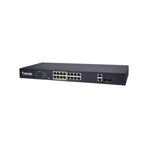 Switch Fast Ethernet Aw-Fgt-180D-250, 16 Puertos Poe 10/100Mbps + 2 Puertos Sfp, 7.2 Gbit/S, 16.000 Entradas - No Admini vivotek