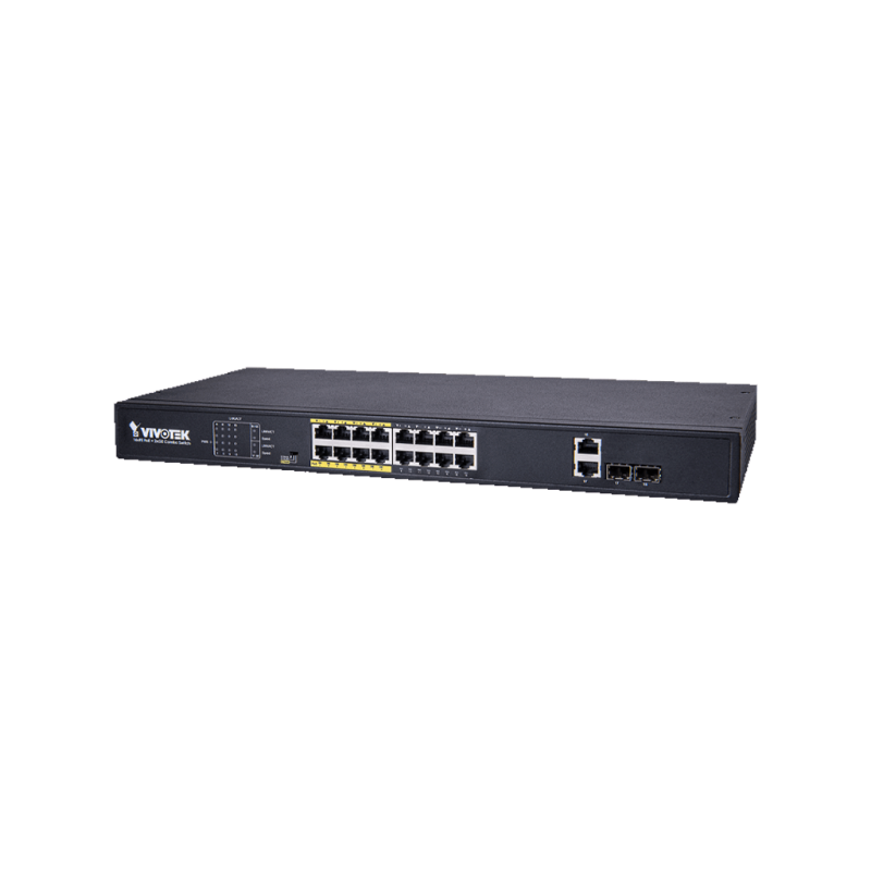 Switch Fast Ethernet Aw-Fgt-180D-250, 16 Puertos Poe 10/100Mbps + 2 Puertos Sfp, 7.2 Gbit/S, 16.000 Entradas - No Admini vivotek VIVOTEK