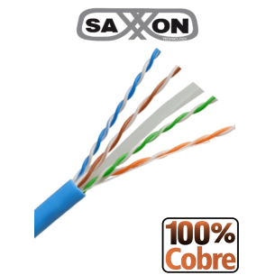 SAXXON OUTP6COP305B - Bobina de Cable UTP Cat6 100% Cobre/ 305 Metros/ Color Azul/ Uso Interior/ Soporta Pruebas de Fluk