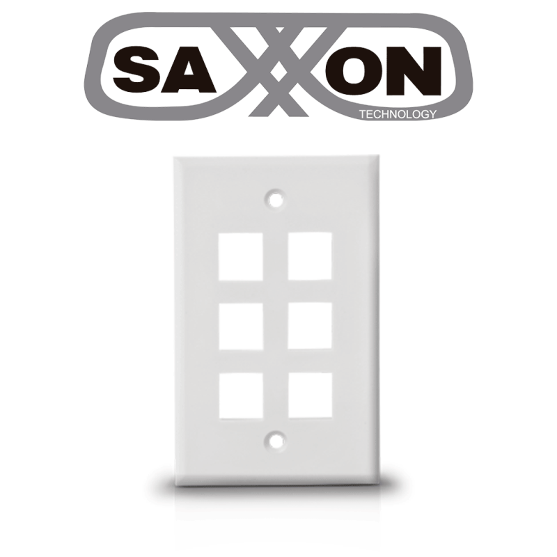 Placa De Pared / Vertical / 6 Puertos Tipo Keystone / Color Blanco Saxxon A1756A SAXXON