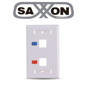 SAXXON A1752E - Placa de pared / Vertical / 2 Puertos tipo keystone / Color blanco / Con etiquetas