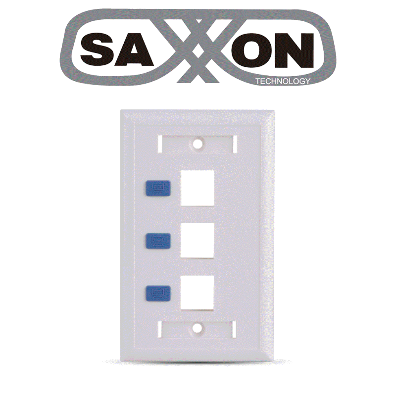 Placa De Pared / Vertical / 3 Puertos Tipo Keystone / Color Blanco / Con Etiquetas Saxxon A1753E saxxon