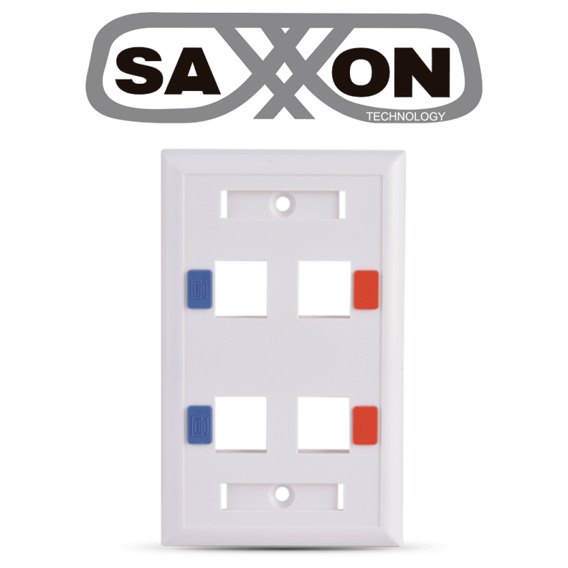 Placa De Pared / Vertical / 4 Puertos Tipo Keystone / Color Blanco / Con Etiquetas Saxxon A1754E SAXXON
