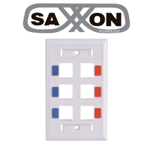 SAXXON A1756E - Placa de pared / Vertical / 6 Puertos tipo keystone / Color blanco / Con etiquetas