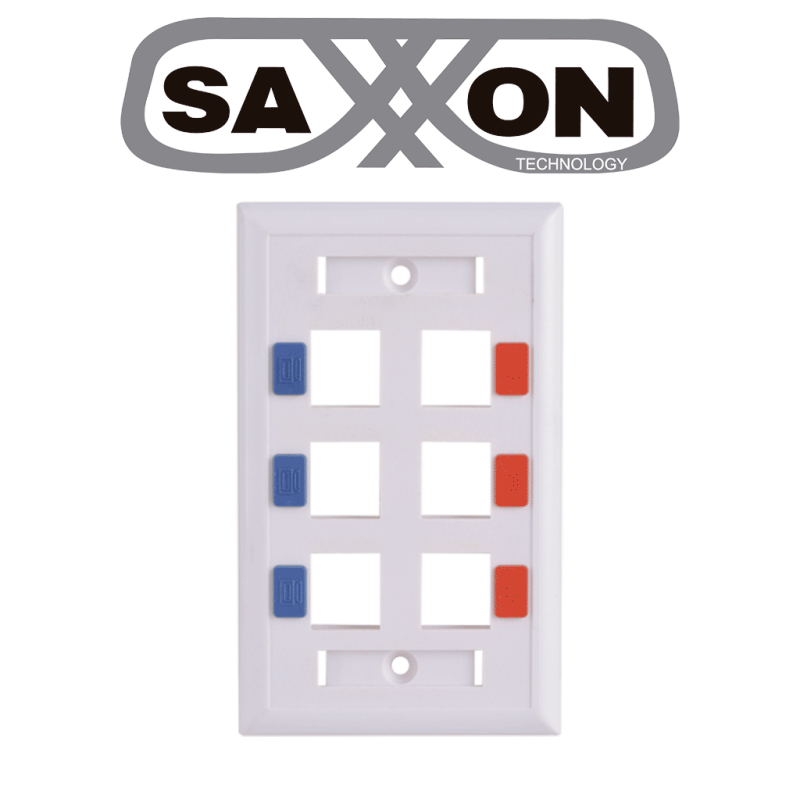 Placa De Pared / Vertical / 6 Puertos Tipo Keystone / Color Blanco / Con Etiquetas Saxxon A1756E saxxon