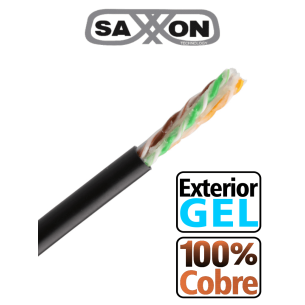 SAXXON OUTPCAT6GCOPEXT- Bobina de Cable UTP Cat6 100% Cobre con Gel/ 305 Metros/ Uso Exterior/ Color Negro/ Cumple con E