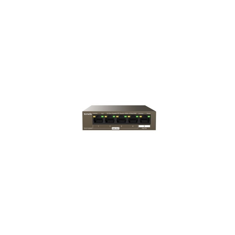 Switch Gigabit Ethernet Teg1105Pd, 5 Puertos 10/100/1000Mbps (4X Poe), 10 Gbit/S, 2000 Entradas - No Administrable TENDA TENDA