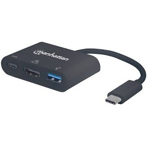 Manhattan 152037 Adaptador USB C Macho - HDMI/USB A/USB C Hembra, Negro