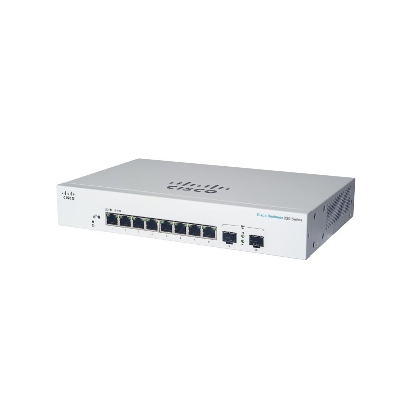 Switch Cisco Gigabit Ethernet Business 220, 8 Puertos Poe 10/100/1000 + 2 Puertos Sfp, Full Poe 130W, 20 Gbit/S, 8.192 Entradas CISCO