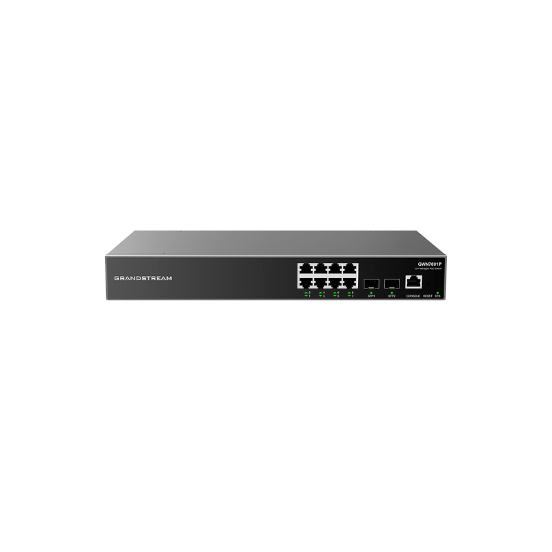 Switch Gigabit Ethernet Gwn7801P, 8 Puertos Poe 10/100/1000Mbps + 2 Puertos Sfp, 120W, 20 Gbit/S, 8.000 Entradas - A Grandstream GRANDSTREAM