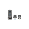 Usb Hub Macho - 3 Puertos Usb Hembra,1X Rj-45, 5000Mbit/S, Negro Manhattan MANHATTAN