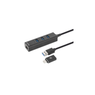 Usb Hub Macho - 3 Puertos Usb Hembra,1X Rj-45, 5000Mbit/S, Negro Manhattan MANHATTAN