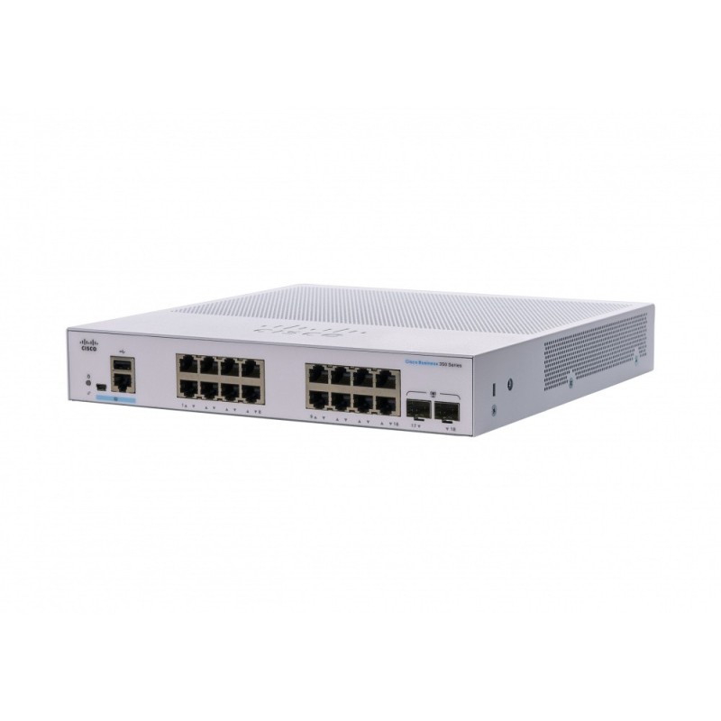 Switch Cisco Gigabit Ethernet Business 350, 16 Puertos 10/100/1000Mbps + 2 Puertos Sfp, 36 Gbit/S, 16.000 Entradas - Administrab CISCO