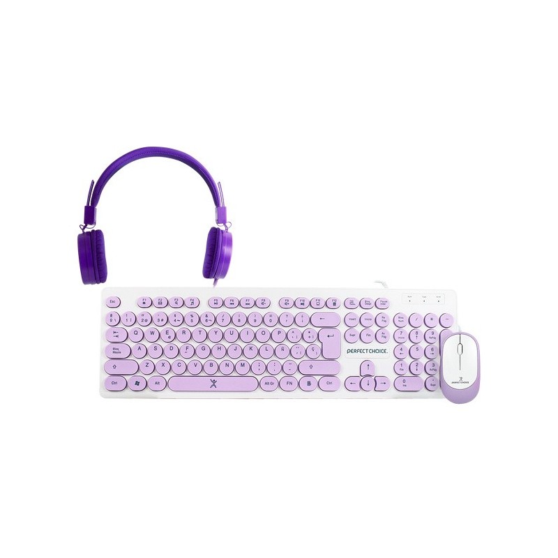 Kit De Teclado Y Mouse Perfect Choice Farben 3 En 1, Alámbrico, Usb, Morado (Español) PERFECT CHOICE