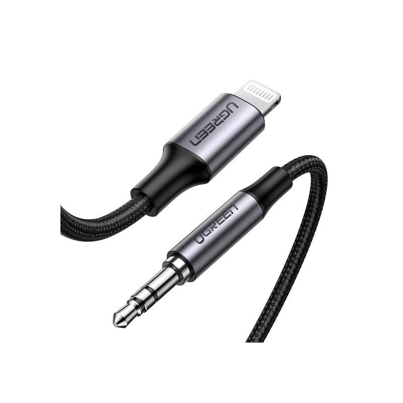 Cable Ugreen AUX Certificado MFi Lightning Macho - 3.5mm Macho, 1 Metro, Blanco, para iPhone 