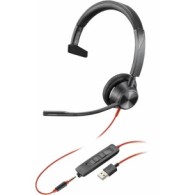 Audifono Poly Monoaural Blackwire 3315, Alambrico, 2 Metros, Usb, Negro/Rojo 