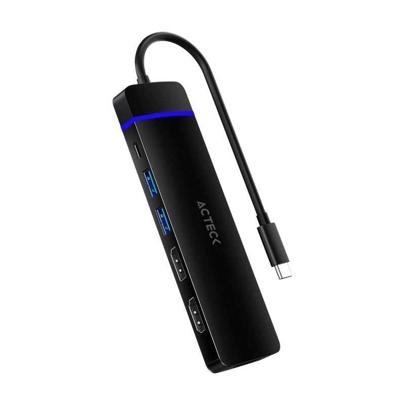 Hub Acteck Usb-C, 1x Hdmi, 1x Dp, 2x Usb 3.0, 1x Usb-C, 1x Micro Sd, 1x Sd, Negro 