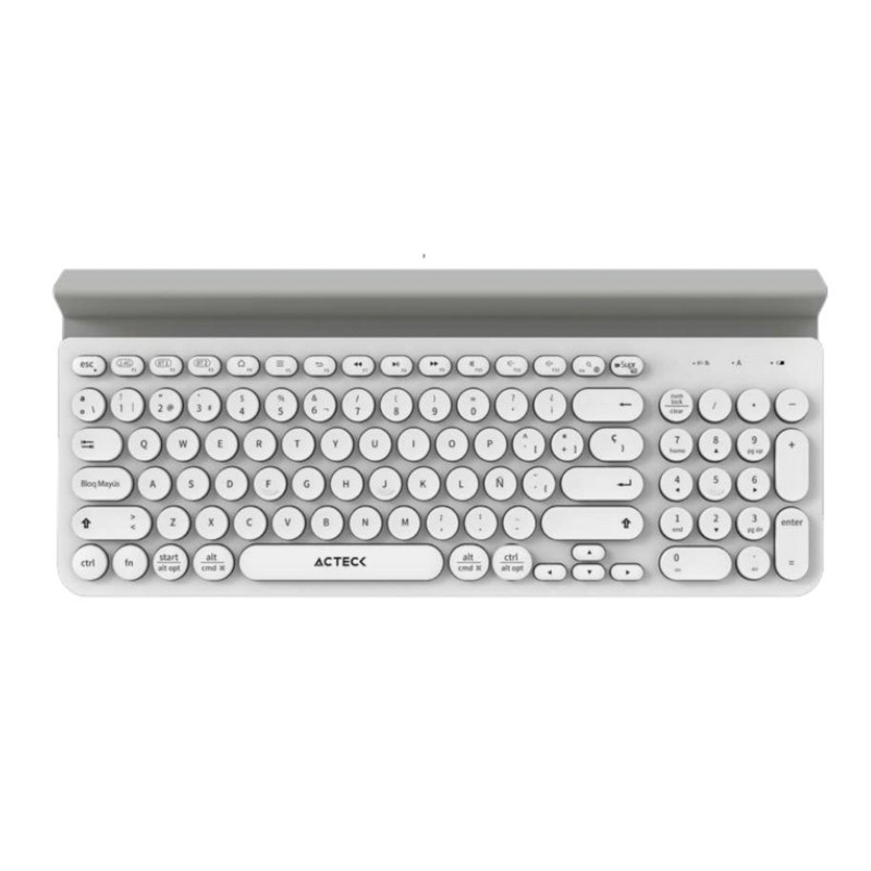 Teclado Acteck Inspire Comp Ti695, Inalambrico, Bluetooth/Usb, Blanco/Gris (Español) 