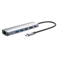 Hub Manhattan USB-C Macho - 3x USB 3.0, 1x USB-C, 1x HDMI 1x RJ-45, Gris 