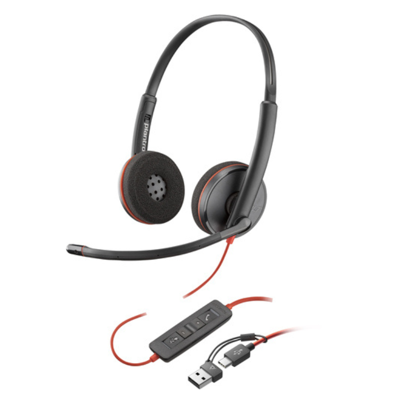 Audifonos tipo Diadema con Microfono Poly Blackwire 3220, Respuesta de Frecuencia 20Hz-20KHz, USB-C, USB-A, 3.5mm. Negro 