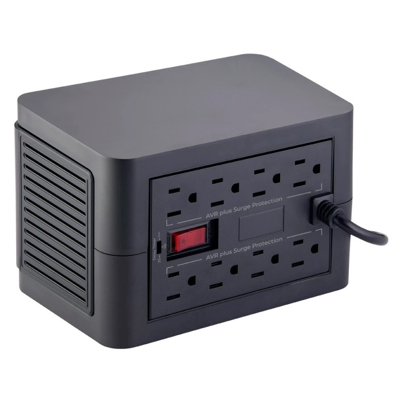 Regulador Acteck RV1200, 600W, 1200VA, Entrada 96 - 148V, Salida 108 - 132V, 8 Contactos + 2 USB-A 